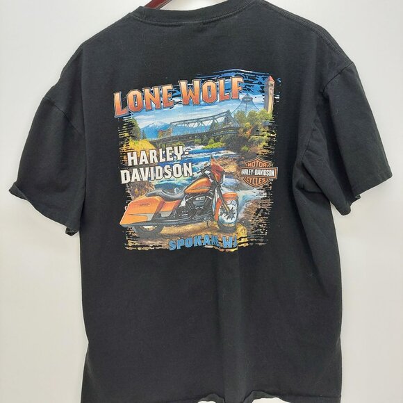 Harley-Davidson Lone Wolf Spokane WA T-Shirt Mens  XL Black Cotton Motorcycle - Picture 1 of 6